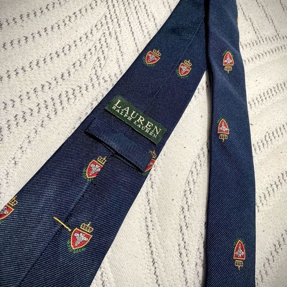 Lauren by Ralph Lauren Navy Silk Repp Narrow Club Tie - Picture 4 of 4